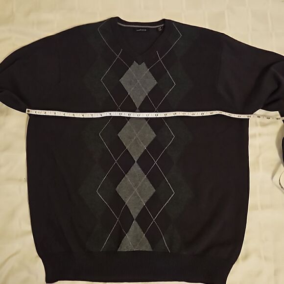 Van Heusen Men's Ribbed V-Neck Argyle Long Sleeves Sweater Large Purple/Gray - Picture 8 of 16